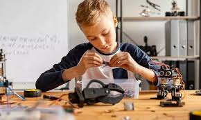 A child building a robot.